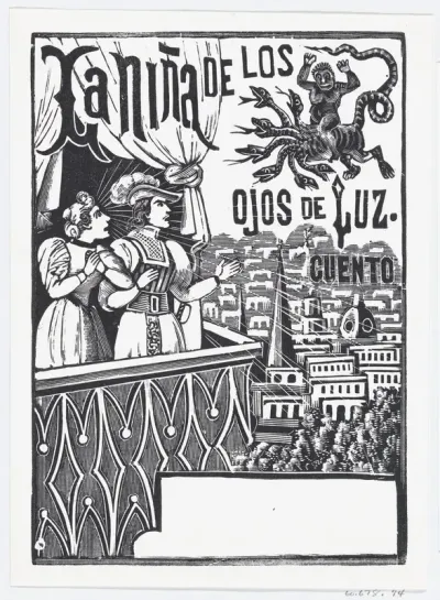 A woman and a man standing on a balcony looking up at a flying monster in the sky