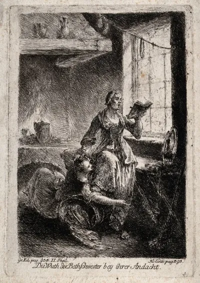 A woman attacking another who is intent on her devotions