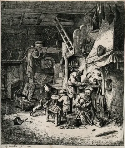 A woman breastfeeding her child among her family