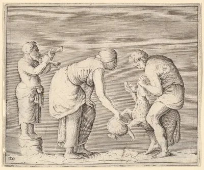 A Woman Collecting Blood from a Sheep, from "Ex Antiquis Cameorum et Gemmae Delineata/ Liber Secundus/et ab Enea Vico Parmen Incis"