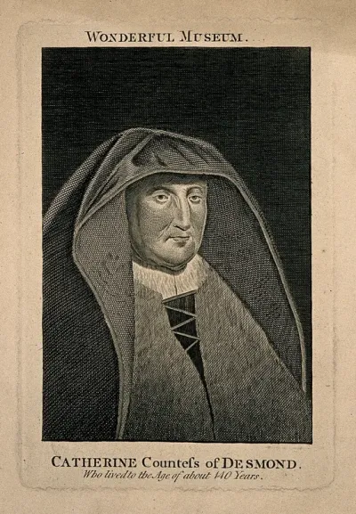 A woman designated as Catherine Fitzgerald, Countess of Desmond, believed to be aged 140