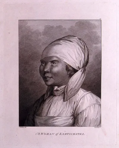 A woman from Kamchatka wearing a scarf on her head