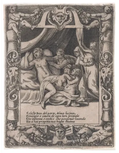 A woman giving birth, calling out to the Roman goddess Lucina