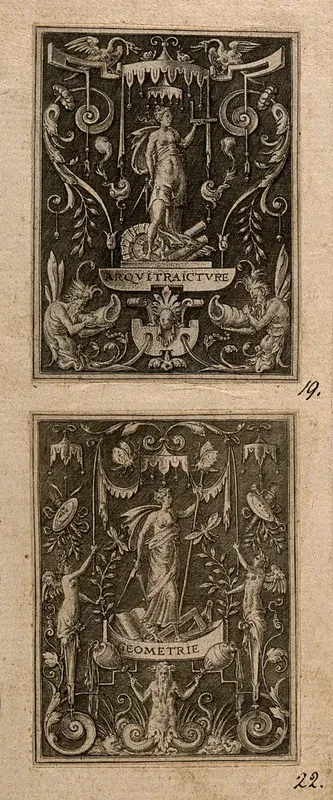 A woman holding a compass and a square rule; representing architecture
