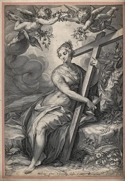 A woman holding the cross and the chalice, representing faith