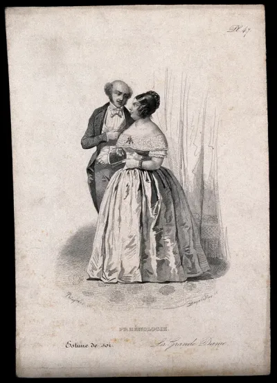 A woman in evening dress, attended by a man; the woman representing the 'sentiment' of self esteem, a 'faculty' according to phrenology