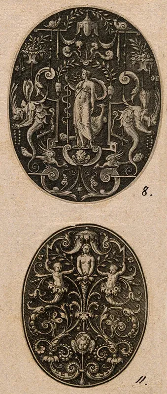 A woman (Juno?) with a staff encircled by a snake and a peacock