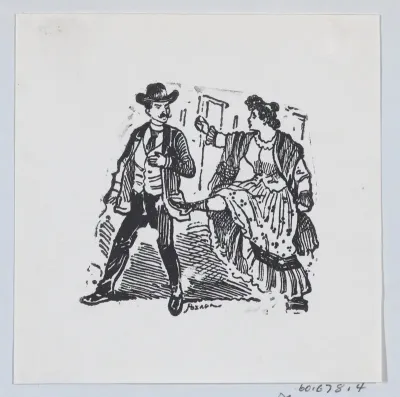 A woman kicking a man while he walks away from her