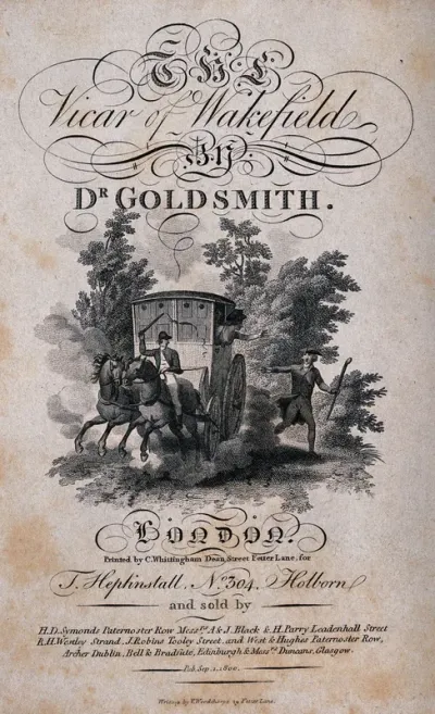 A woman leans out of the window waving to a man on the road as the carriage she is travelling in rushes past him