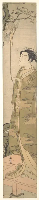 A Woman Playing with a Monkey which Has Climbed a Tree