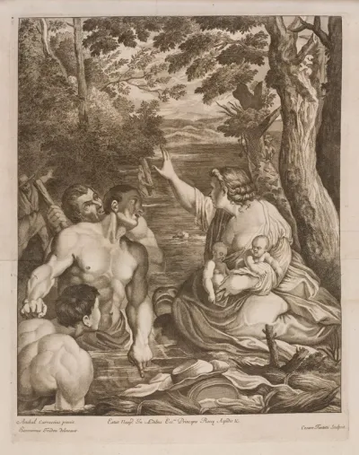 A woman rescuing twin babies from a river