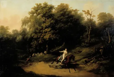 A woman riding and a hussar