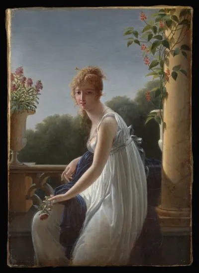 A Woman Seated on a Balustrade