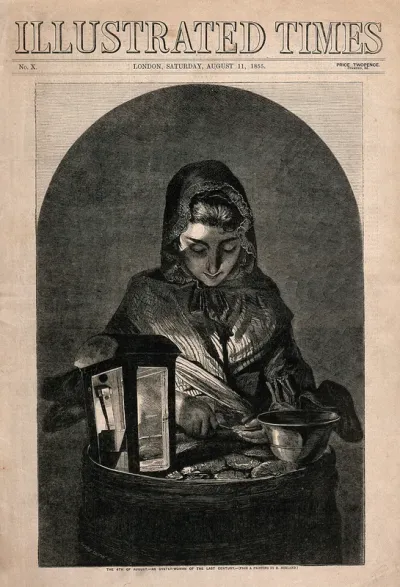 A woman selling oysters at night