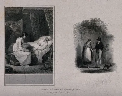 A woman sitting by the bed of a dying man