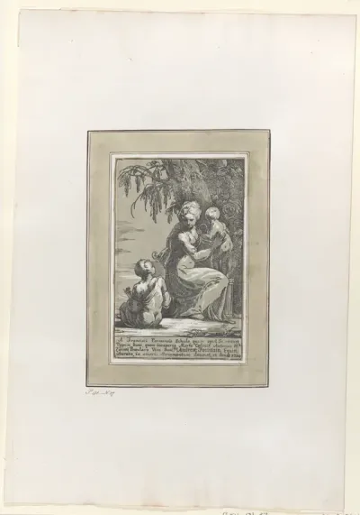 A Woman Standing at the Foot of a Tree Holding an Infant, with a Seated Boy
