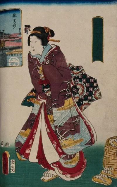 A woman trying on a new pair of sandals and an inset view of Edo