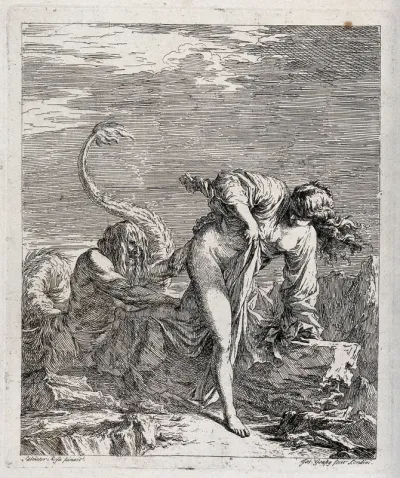 A woman trying to escape a triton