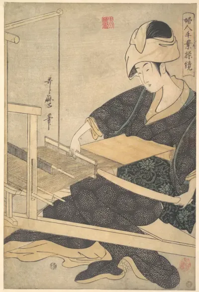 A Woman Weaving, Seated at a Hand Loom