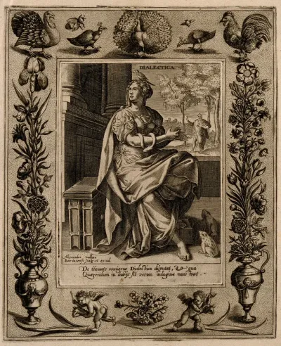 A woman with a bird on her head; representing dialectic