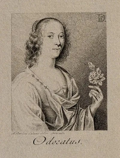 A woman with a flower; representing the sense of smell