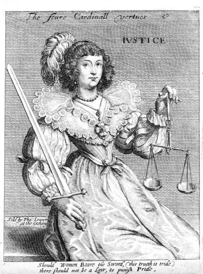 A woman with a sword and a balance; representing justice