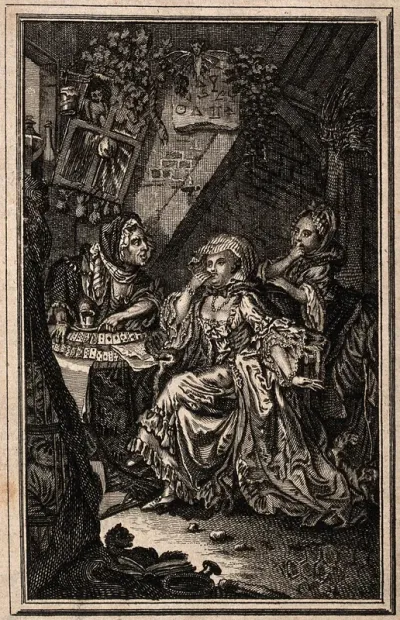 A woman with her attendant visiting a fortune-teller
