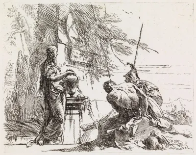 A Woman with her Hands on a Vase, a Soldier and a Slave, from Vari Capricci