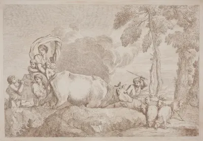A Woman with Two Children on Horseback