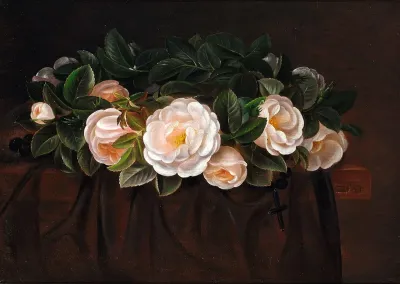 A wreath of white roses