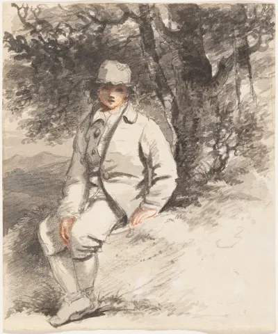 A Young Boy Seated Beneath a Tree