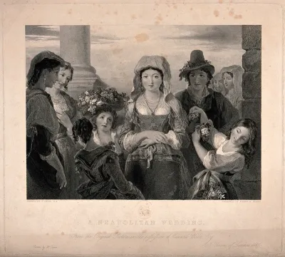A young bride in Naples accompanied by her family and children with flowers