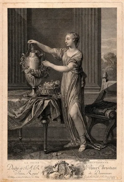 A young Corinthian woman adorning an urn with flowers