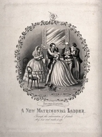 A young couple embrace and their companions weep and look hopeful