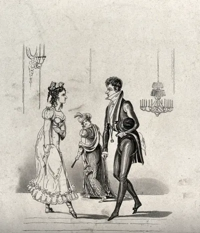 A young couple face one another during a dance watched with interest by another woman in the background