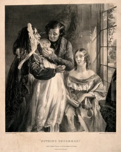 A young couple joyously celebrating their new baby with the new grandmother