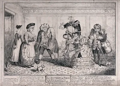 A young English woman returning from Paris with her French governesss is not recognized by her uncle, aunt and sister owing to her French speech and clothes