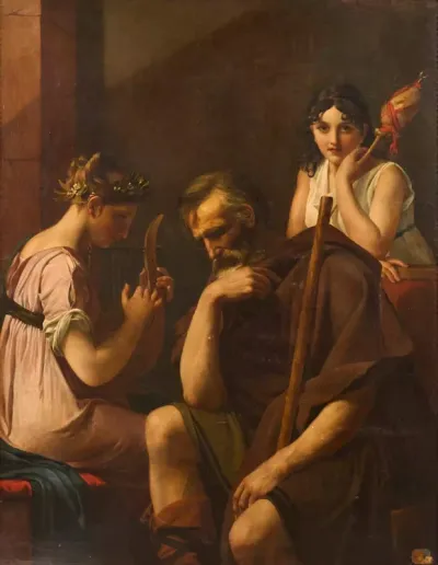 A Young Girl Singing to Distract her Old Blind Father