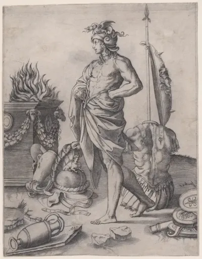 A Young Hero near an Altar