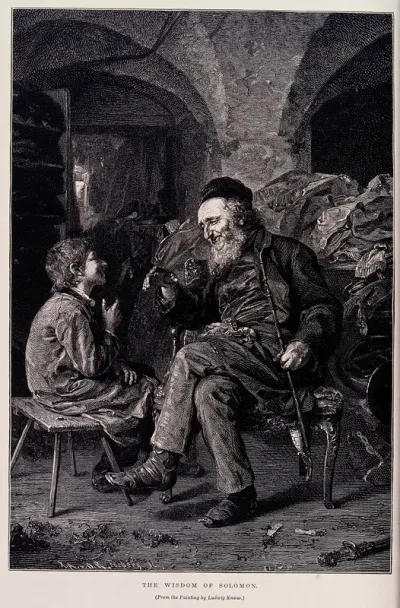 A young Jewish boy listens to the wise words of his aged uncle
