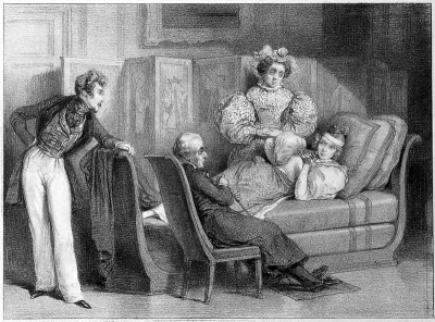 A young lady reclining, being attended by a physician