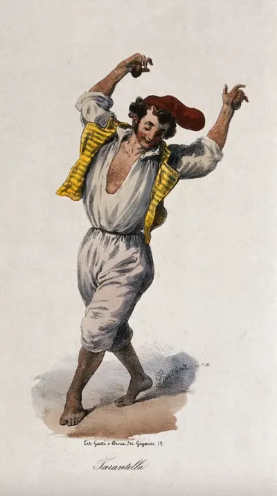 A young man dancing the tarantella