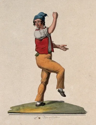 A young man dancing the tarantella