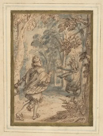 A Young Man Pursuing His Beloved into the Woods