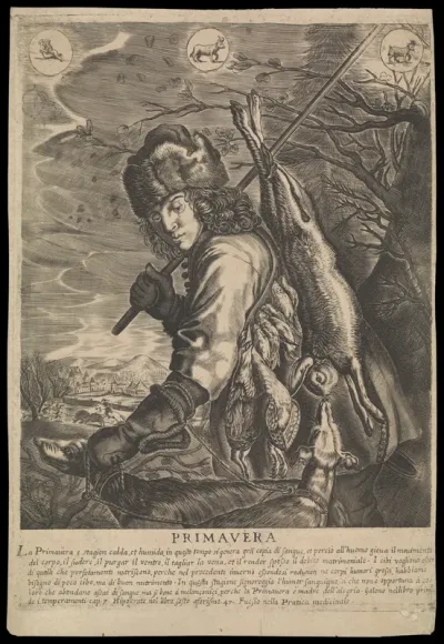 A young man returning from the hunt; representing the season spring