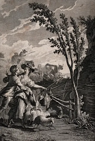 A young man rushes to speak to a young woman who is herding
