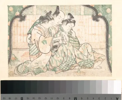 A Young Man Seated between Two Women