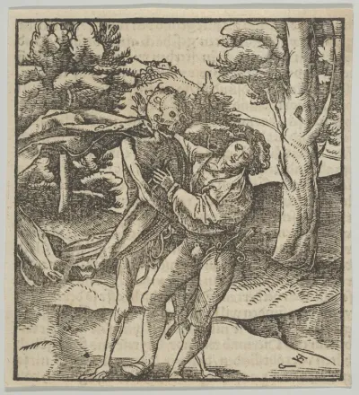 A Young Man Seized by Death, from Hymmelwagen auff dem, wer wol lebt...