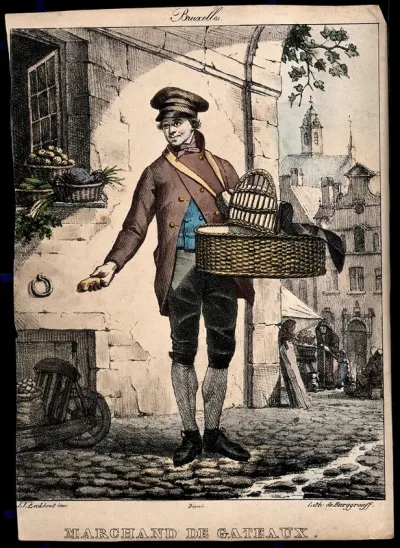 A young man selling cakes in Brussels