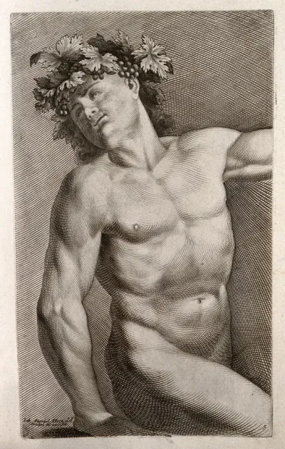 A young man, wreathed, in the nude